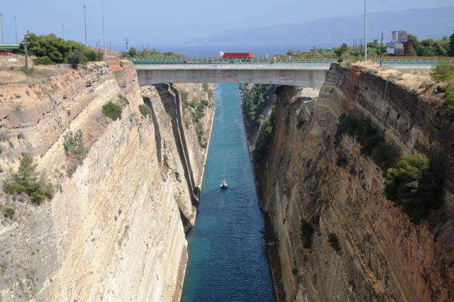 Corinth Canal - The new motorway bridge viewed from the old road bridge